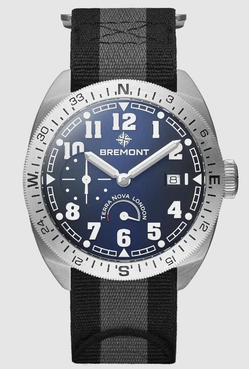 Best Bremont Terra Nova 40.5 Turning Bezel Power Reserve Blue Dial fabric NATO strap Replica Watch